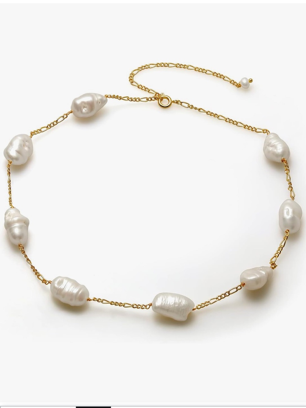 18K Gold Plated Baroque Pearl Choker Necklace - White